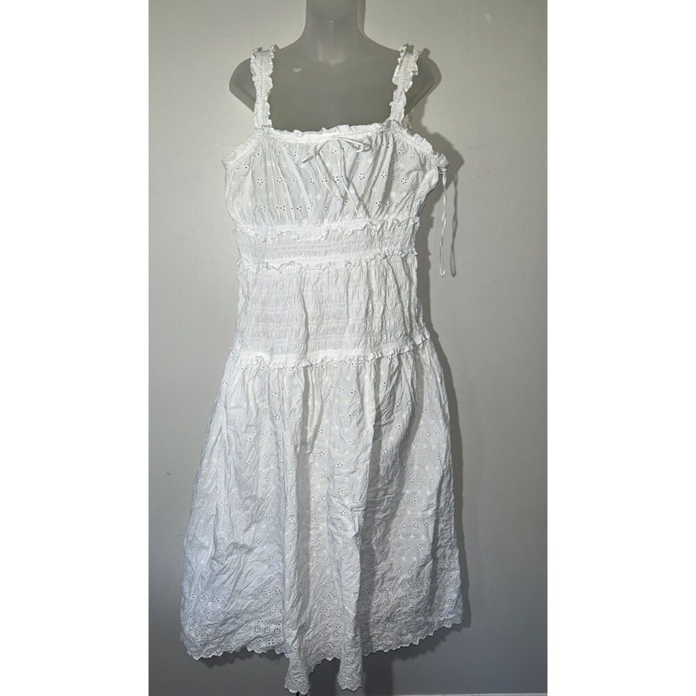 GAP x DOEN Eyelet Midi Dress White Floral Cotton Size L Summer Spring Coastal